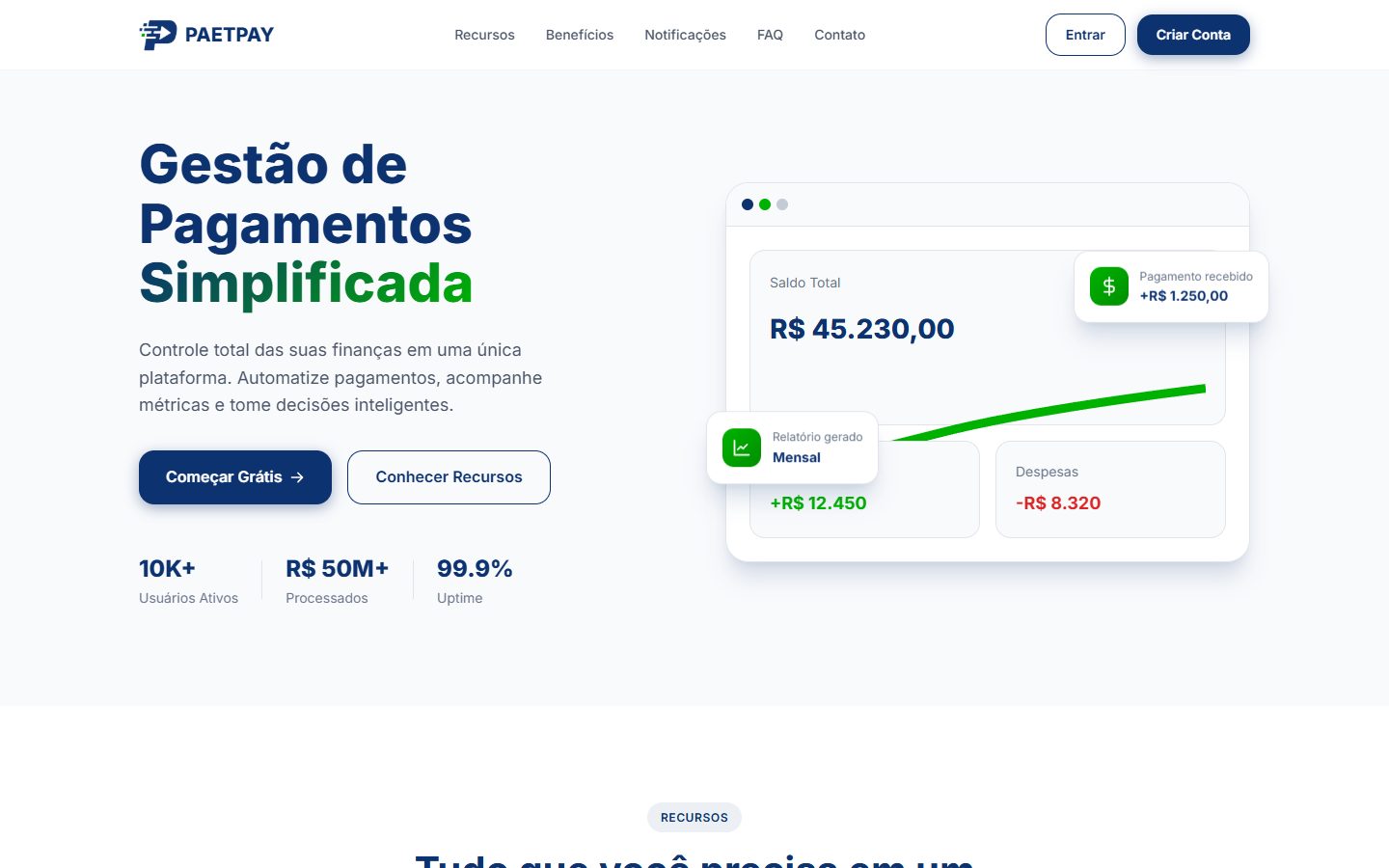 PAETPAY — Gestão de Pagamentos PIX — Página inicial